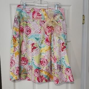 NY Collection French Inspired Floral Pastel A Line Skirt. Size Large
